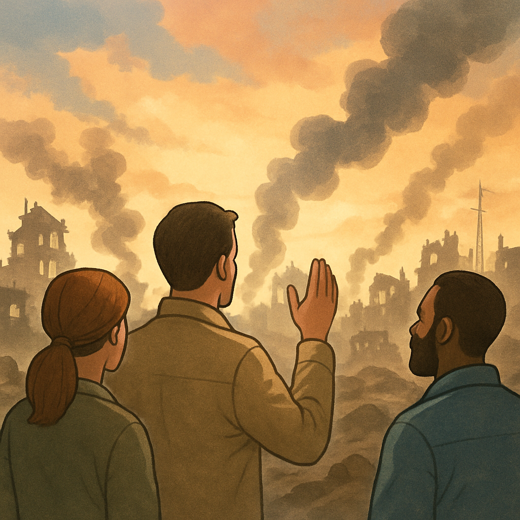 Ilustración simbólica de Europa del Este con tonos suaves y símbolo de paz